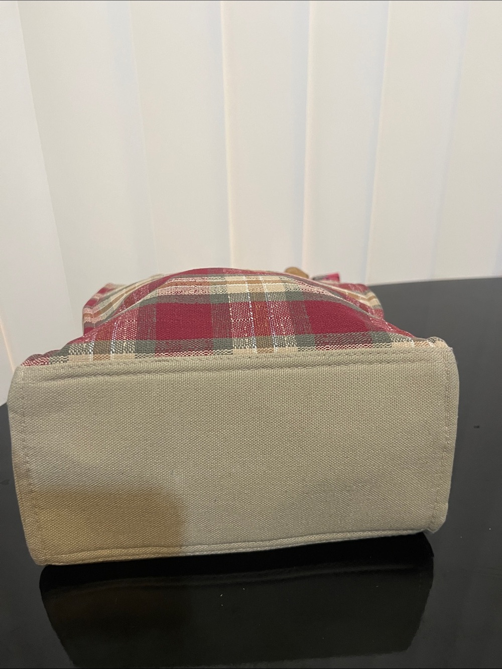 Plaid  Tote with Burgundy Plaid and Multicolor Scarf - Picture 5 of 6